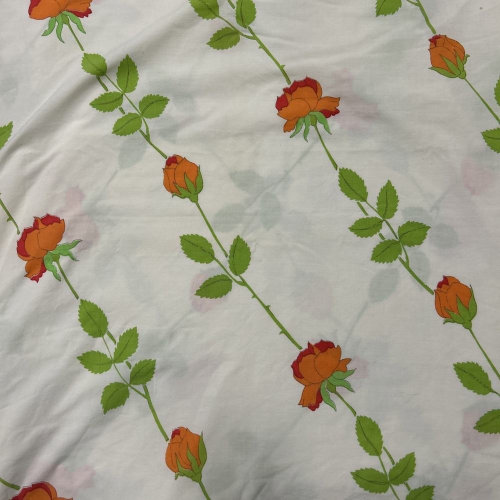 Wamsutta Ultracale "The Dior Rose" in Orange Queen Sheet Set Vintage VTG + Case